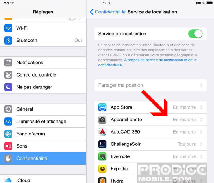 Activer ou désactiver le service de localisation pour des apps spécifiques