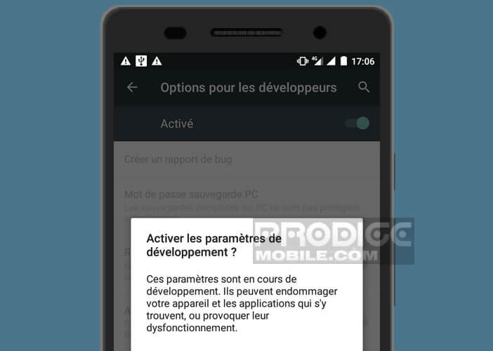 Autoriser Android à activer les paramètres de développement de votre mobile