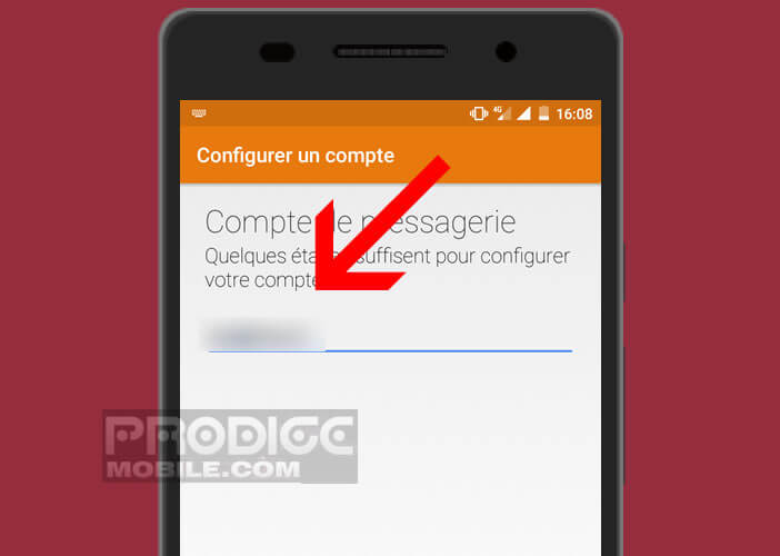 Saisir le nom de votre adresse mail Free dans l’appli de messagerie d’Android