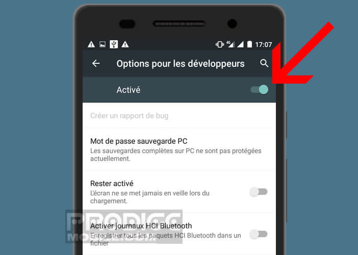 Modifier les paramètres de la carte SD dans les options pour les développeurs