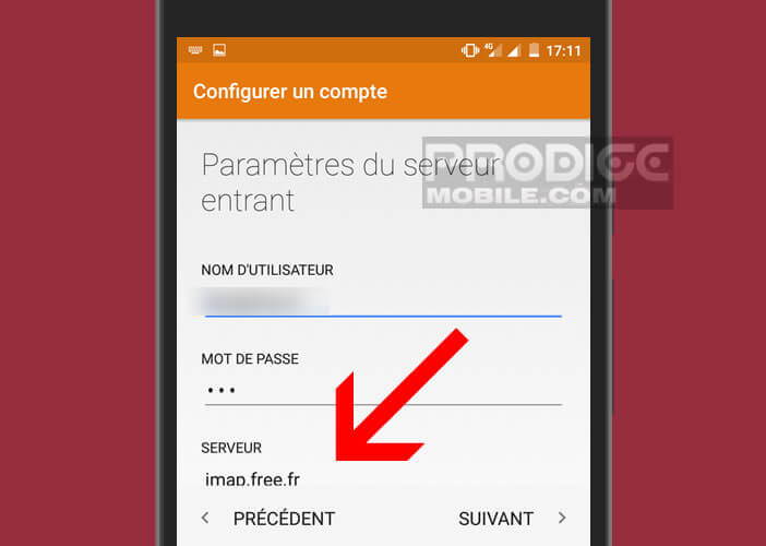 Saisir le nom du serveur IMAP de Free