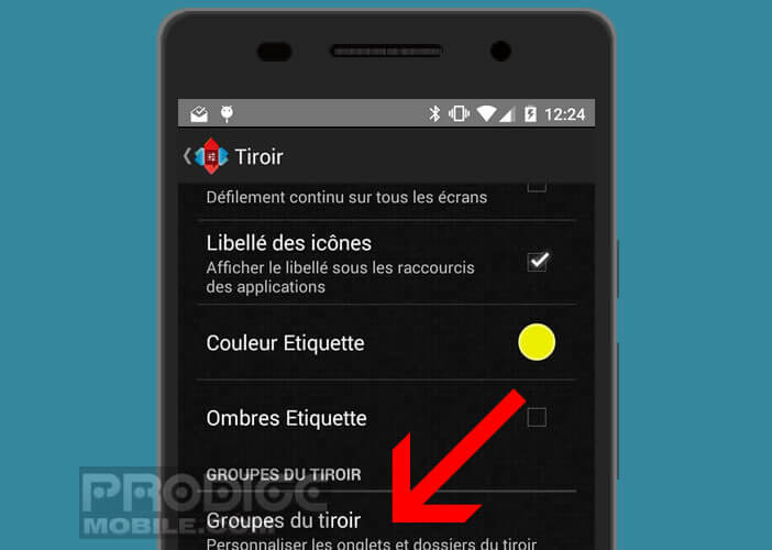 Activer l’option Groupe de tiroir de l’application Nova Launcher