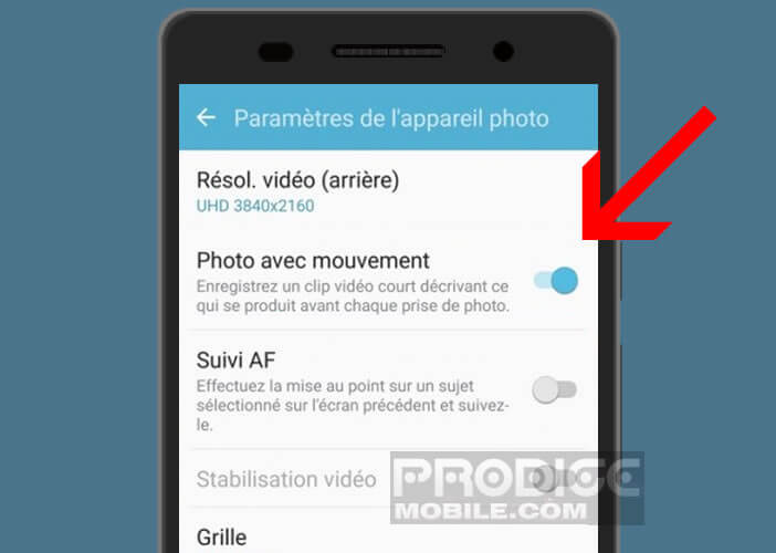 Activer l’option photo avec mouvement sur un smartphone Samsung Galaxy
