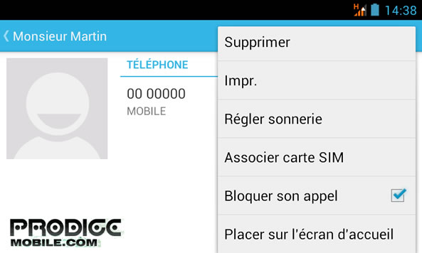 Placer contact sur l'écran d'accueil Android