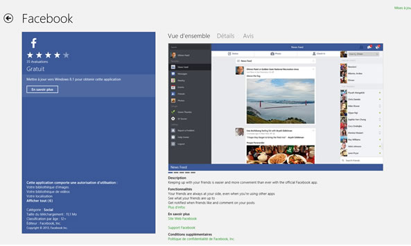 Facebook application windows Modern UI