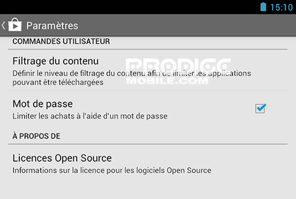 Interdire achat applications sur Google Play Store