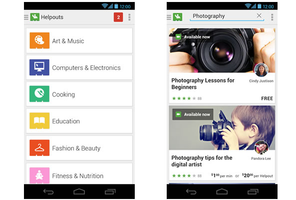 Appli pour Android Google Helpouts