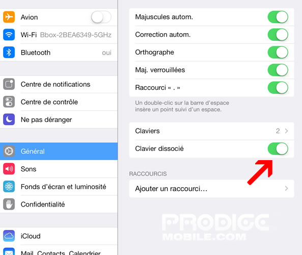 Apple iPad - Réglages clavier dissocier