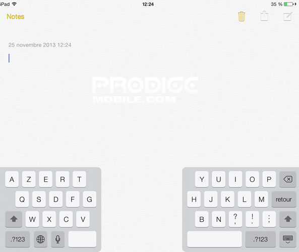 Clavier iPad divisé en deux parties