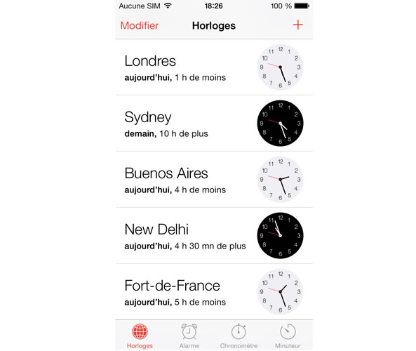 L'heure dans les villes du monde - Horloge iPhone
