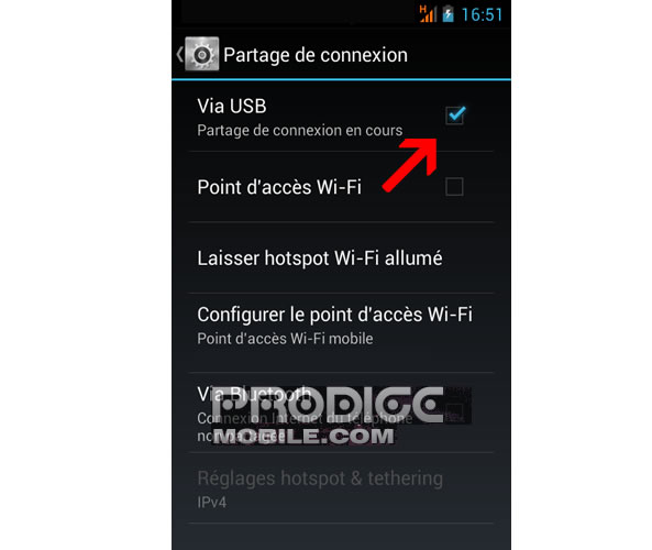 Partage connexion 3G via USB - Android