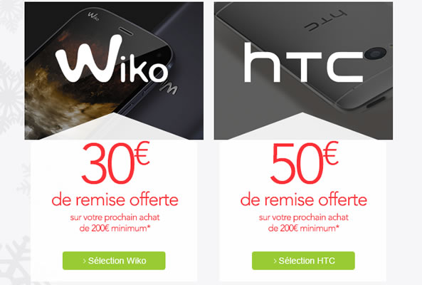 Offre bon d'achat pour smartphone Wiko ou HTC