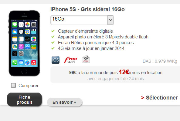 Location d'iPhone 5S de Free