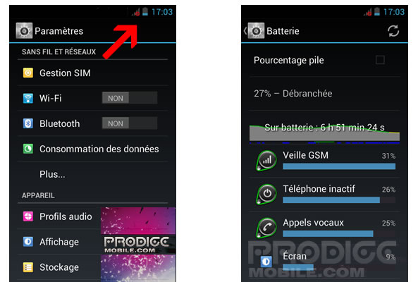 Permiers pas avec un smartphone Android - Batterie