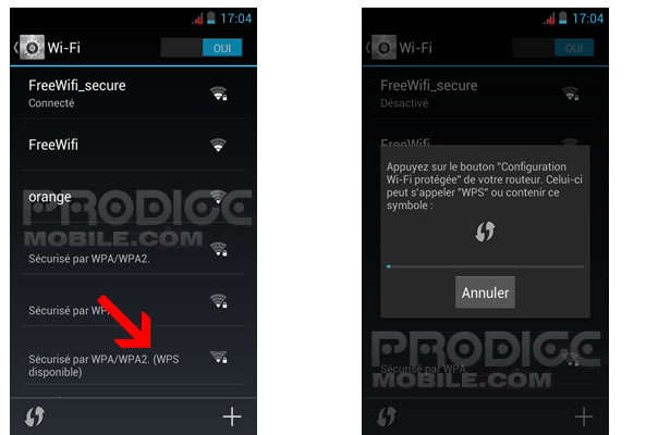 Connecter smartphone Android à Box ADSL par WPS