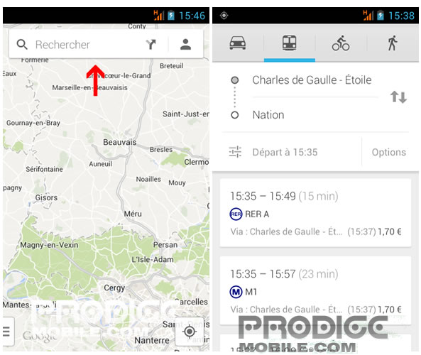 Google Maps - Trajet en transports en commun