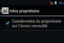 Coordonnées propriétaire - Ecran de verrouillage mobile Android