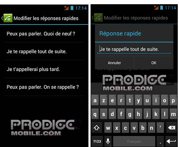 Smartphone Android - Message automatique