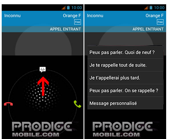 Rejet d'appel entrant et envoi d'un SMS