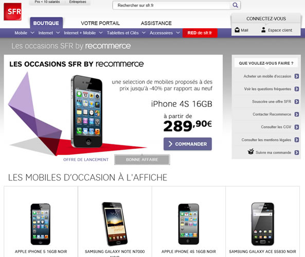 Boutique SFR de smartphones d'occasion