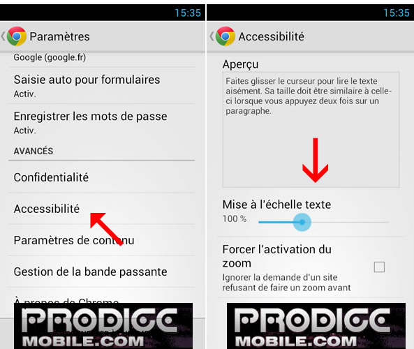 Grossir la taille des caractères sur Google Chrome - Android