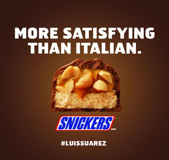Snickers s'empare de la morsure de Luis Suarez