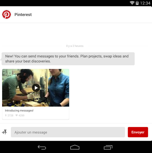 Messagerie instantanée de Pinterest