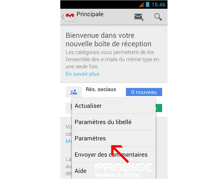 Paramètres de Gmail pour Android