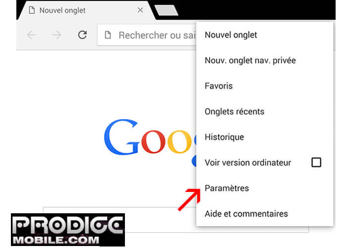 Paramètres Google Chrome pour Android