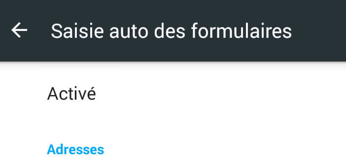 Saisie automatique formulaire - Chrome Android