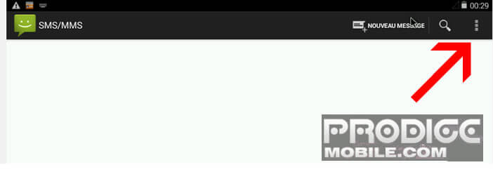 Menu de l'application SMS MMS sur Android