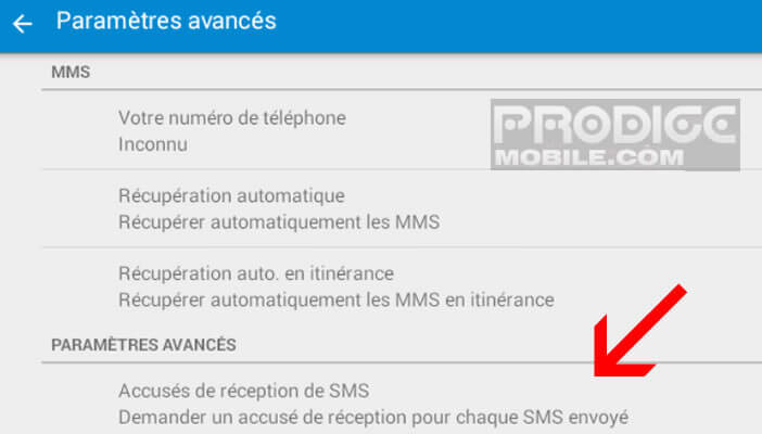 Accusé de réception pour les SMS