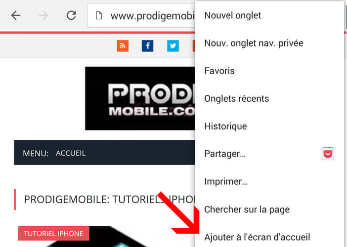 Ajouter un site à l'écran d'accueil d'un téléphone Android