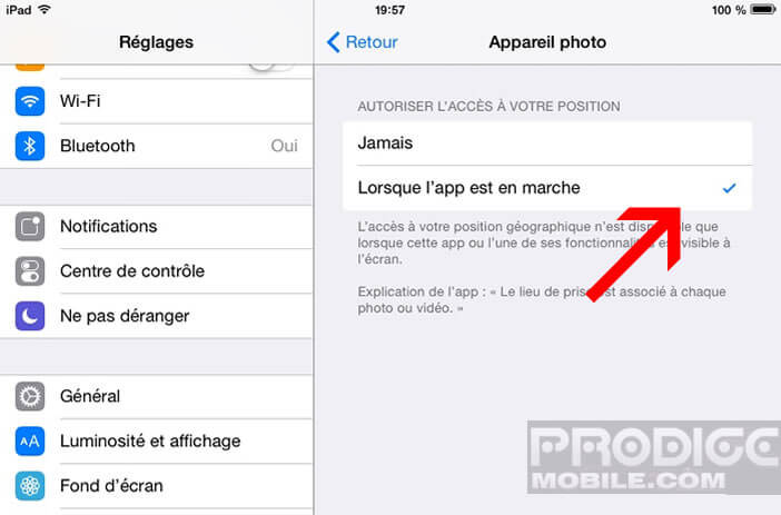 Autoriser la localisation sur l'appareil photo Apple