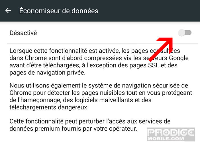 Activer l'économiseur de données de Chrome