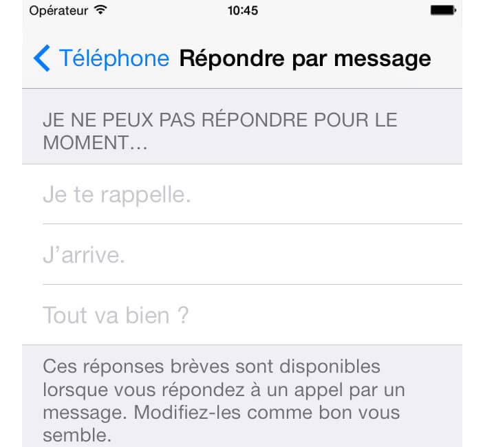 Refus d'appel: messages prédéfinis