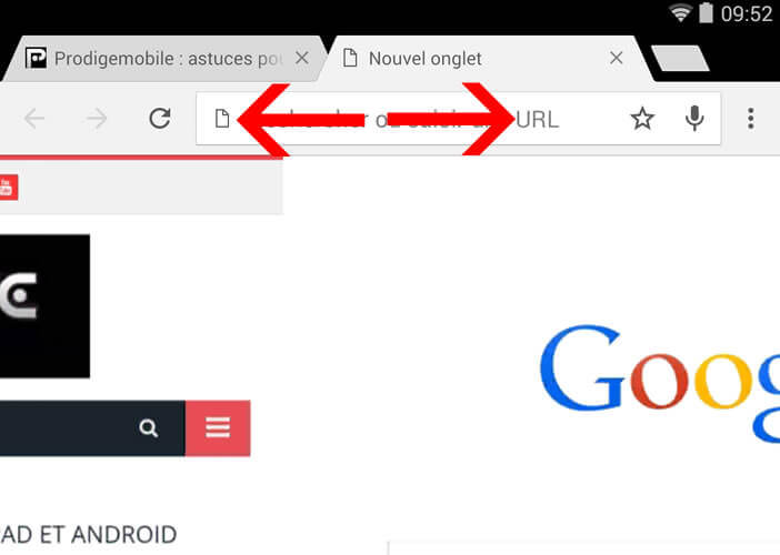 Navigation rapide entre les onglets de Google Chrome sur un smartphone