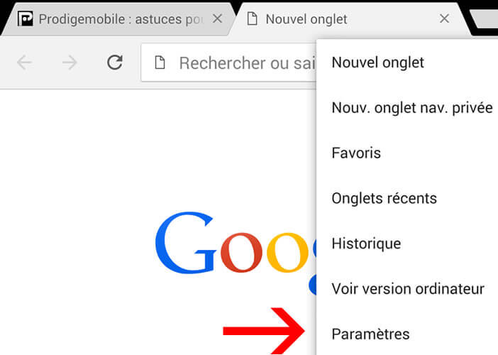 Paramètres du navigateur Chrome 