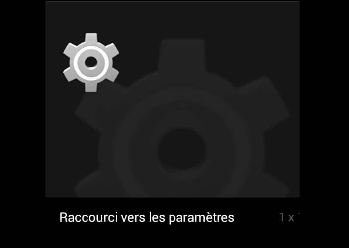 Raccourci vers les paramètres