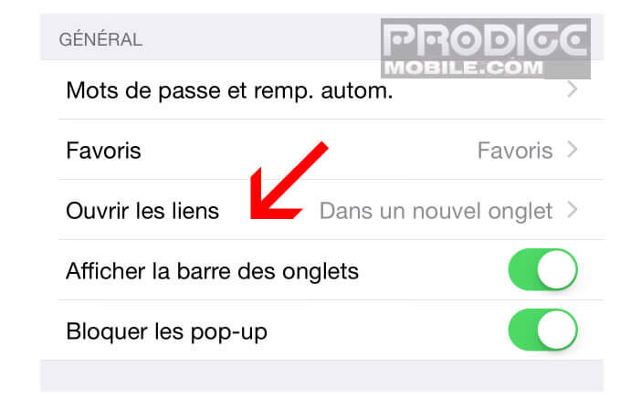 Ouvrir les liens dans Safari