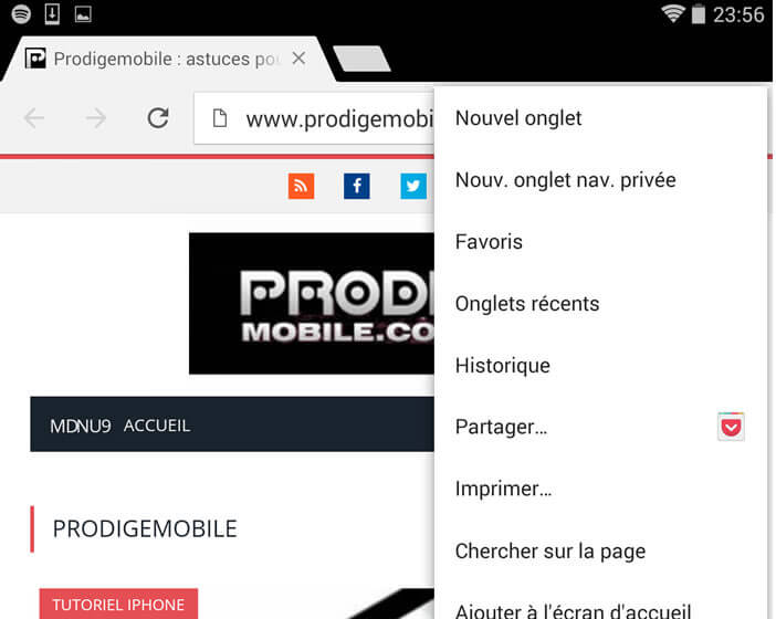 Menu Android avec une taille de caractères normal