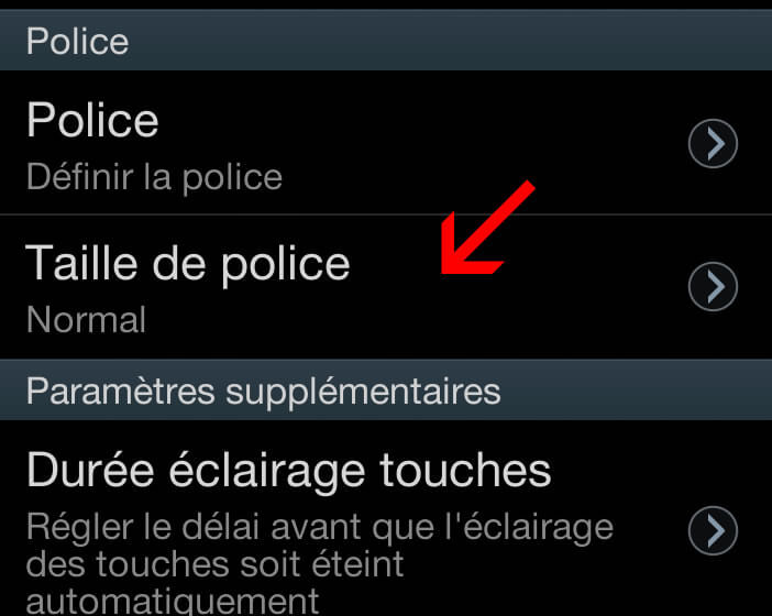 Taille police pour smartphone Samsung