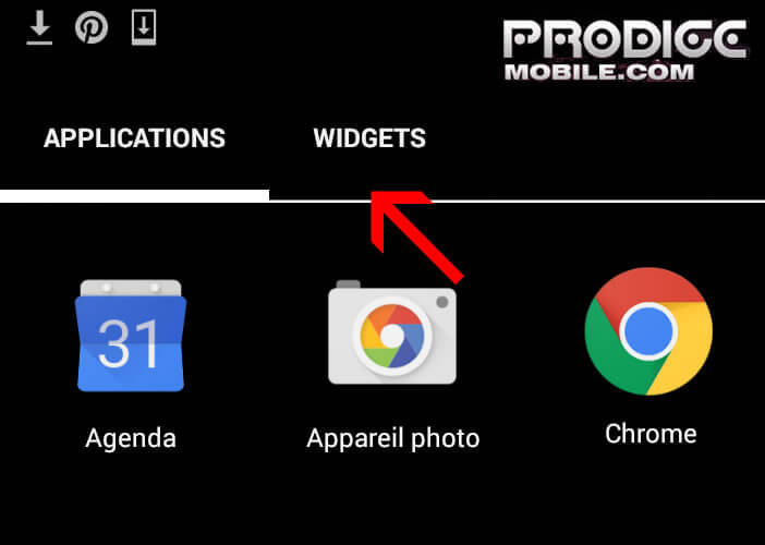 Onglet widget sur un smartphone Android