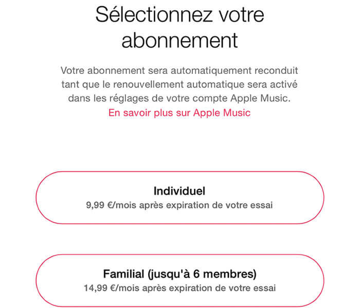 Formule abonnement à Apple Music