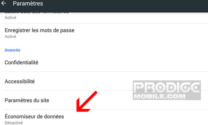 Compression de sites Web sur Google Chrome pour Android