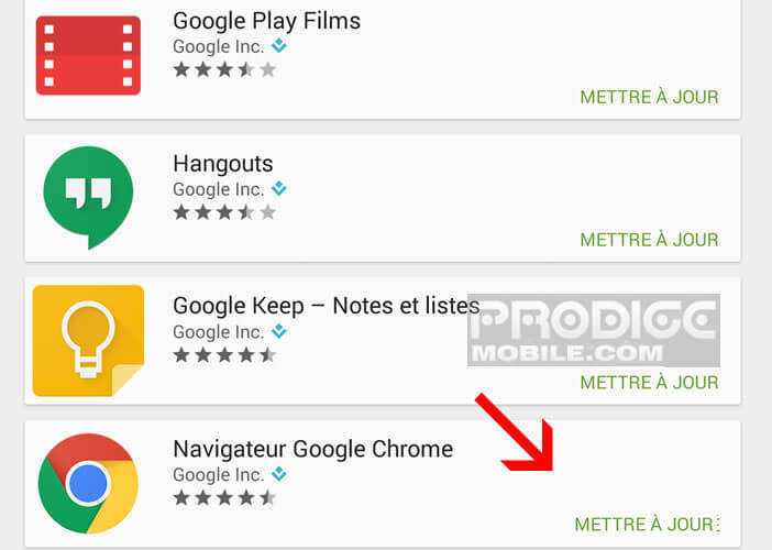 Liste de vos applications dans le Play Store