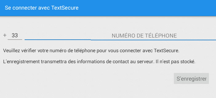 Inscription par SMS à TextSecure