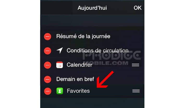 Déplacer Favorites widget