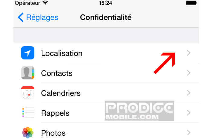 Localisation sur un Apple iPhone 