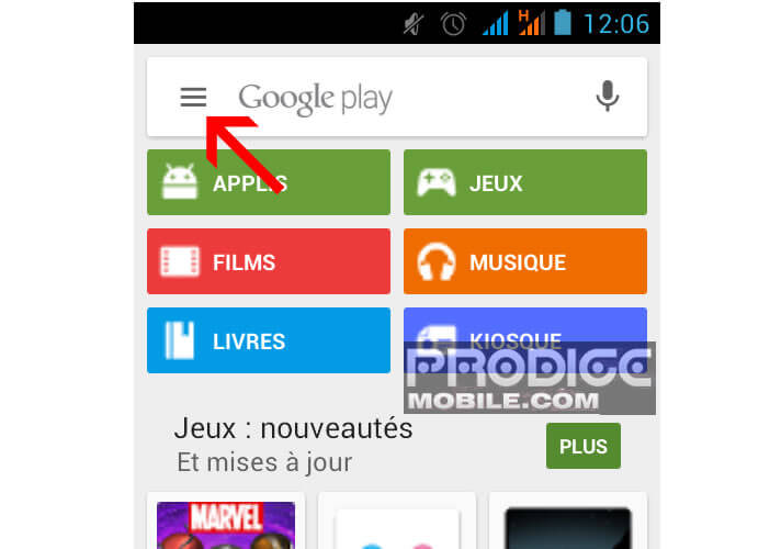 Ouvrir le menu du Google Play Store